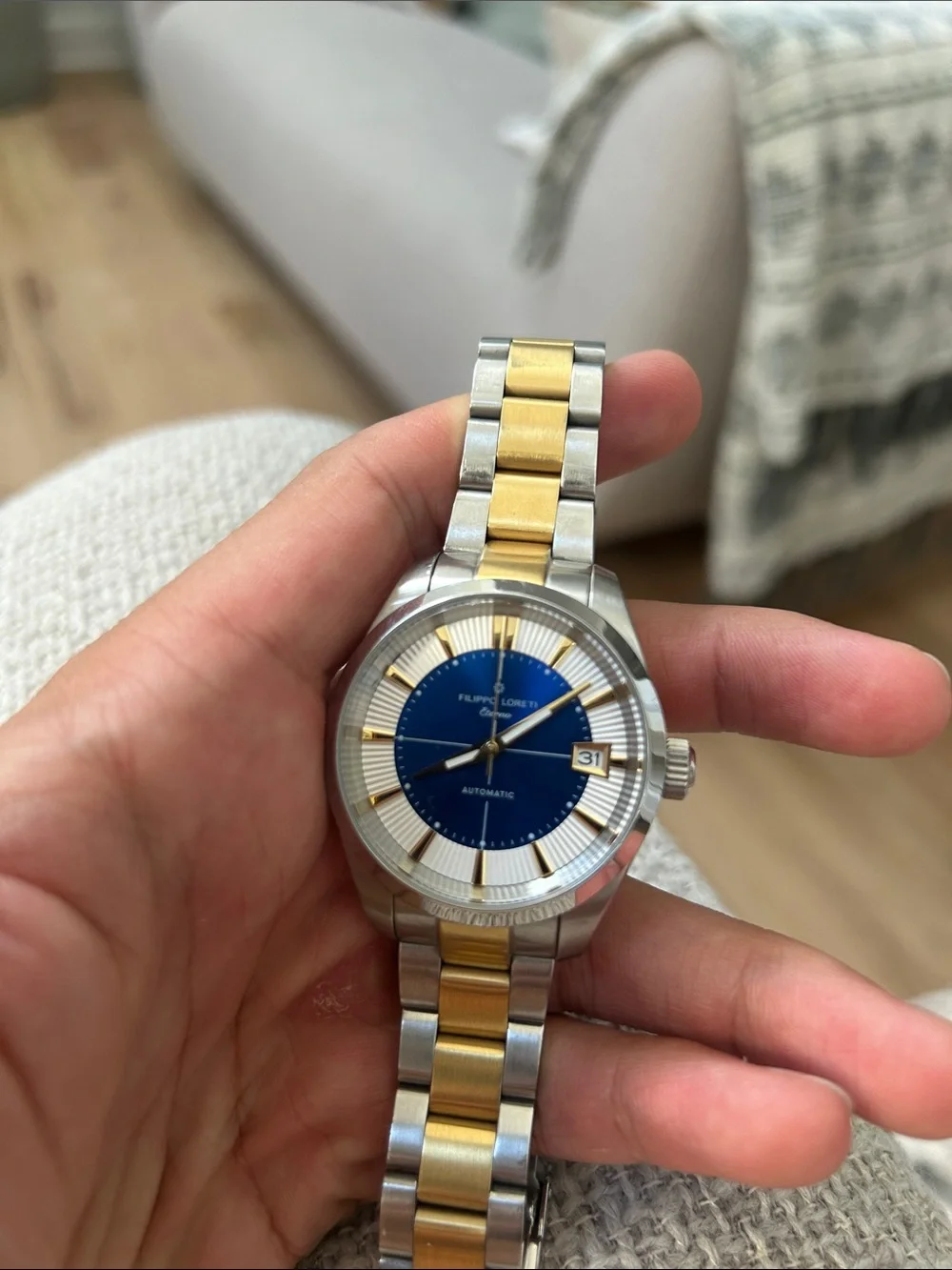 Two-Tone Blue Dial Men's Watch - Automatic (Gold Plated)